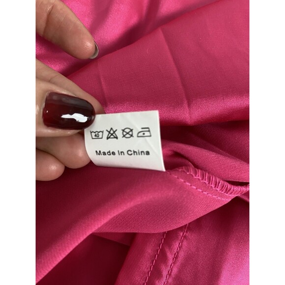 Ouslee Women Cami Tank Top Hot Pink Size M Satin Sleeveless Lose Fit Fuchsia - Picture 3 of 13